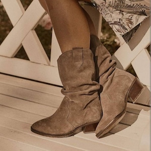 Dames leren cowboylaarzen, Western cowboylaarzen, Dames kniehoge laarzen, Suède cowboylaarzen, Cowboystijl - Rojas