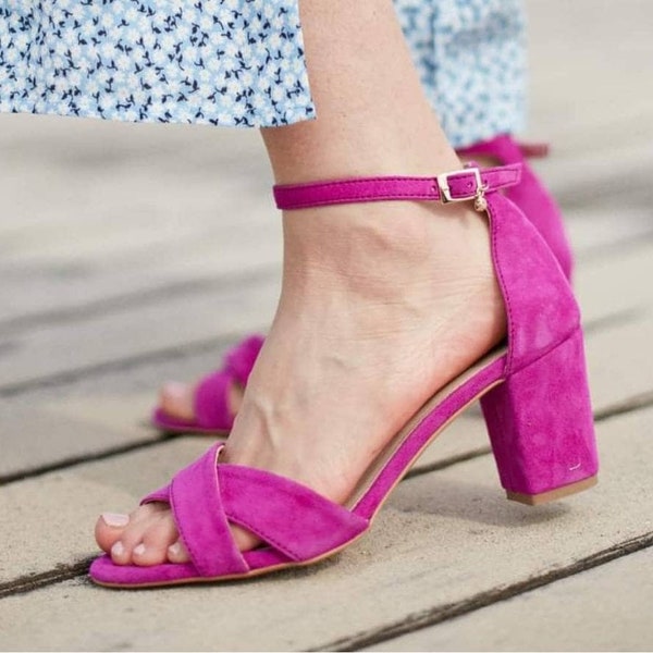 Sandales pour femmes sur un poteau, chaussures en daim, mariage, couleurs fuchsia, grande et petite taille, cadeau pour elle  -Amares