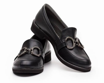 Women's leather shoes, women's derbies, women's black ankle boots, elegant work shoes, small sizes, large sizes - Primos