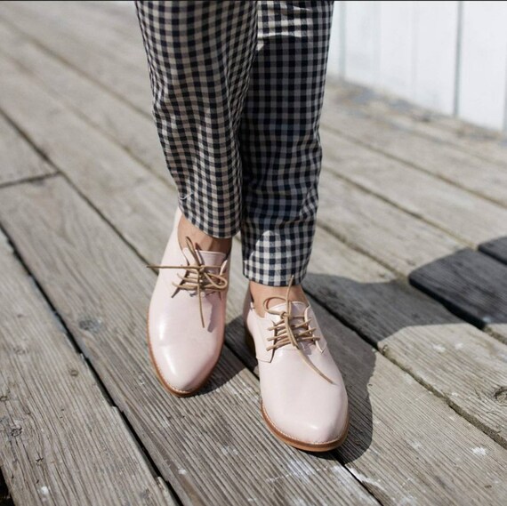 Lace-up Flat Shoes, Women's Leather Shoes, Leather Derby Lace-up Flat Shoes, Women's Leather Shoes, Leather Derby