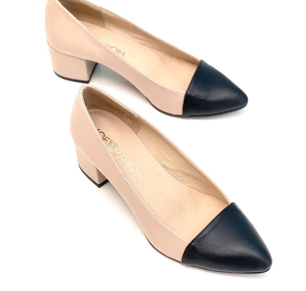 Women s Leather Dress Shoes Black and White Women s Pumps White With Black Tip Handmade Genuine Leather Benali Etsy UK