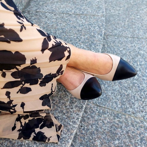 Women's leather pumps, low-heeled shoes, black-toed shoes, pole shoes, heelless shoes shops - Hestia