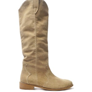 Dames hoge laarzen, suède hoge enkellaarsjes, handgemaakt leer, enkellaarsjes met platte zool, schoenen voor herfst en winter