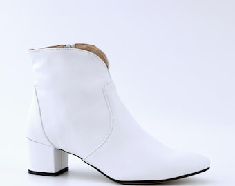 Women's leather ankle boots, white women's ankle boots, wedding ankle boots, country wedding shoes, winter wedding shoes, bridal shoes - Paris