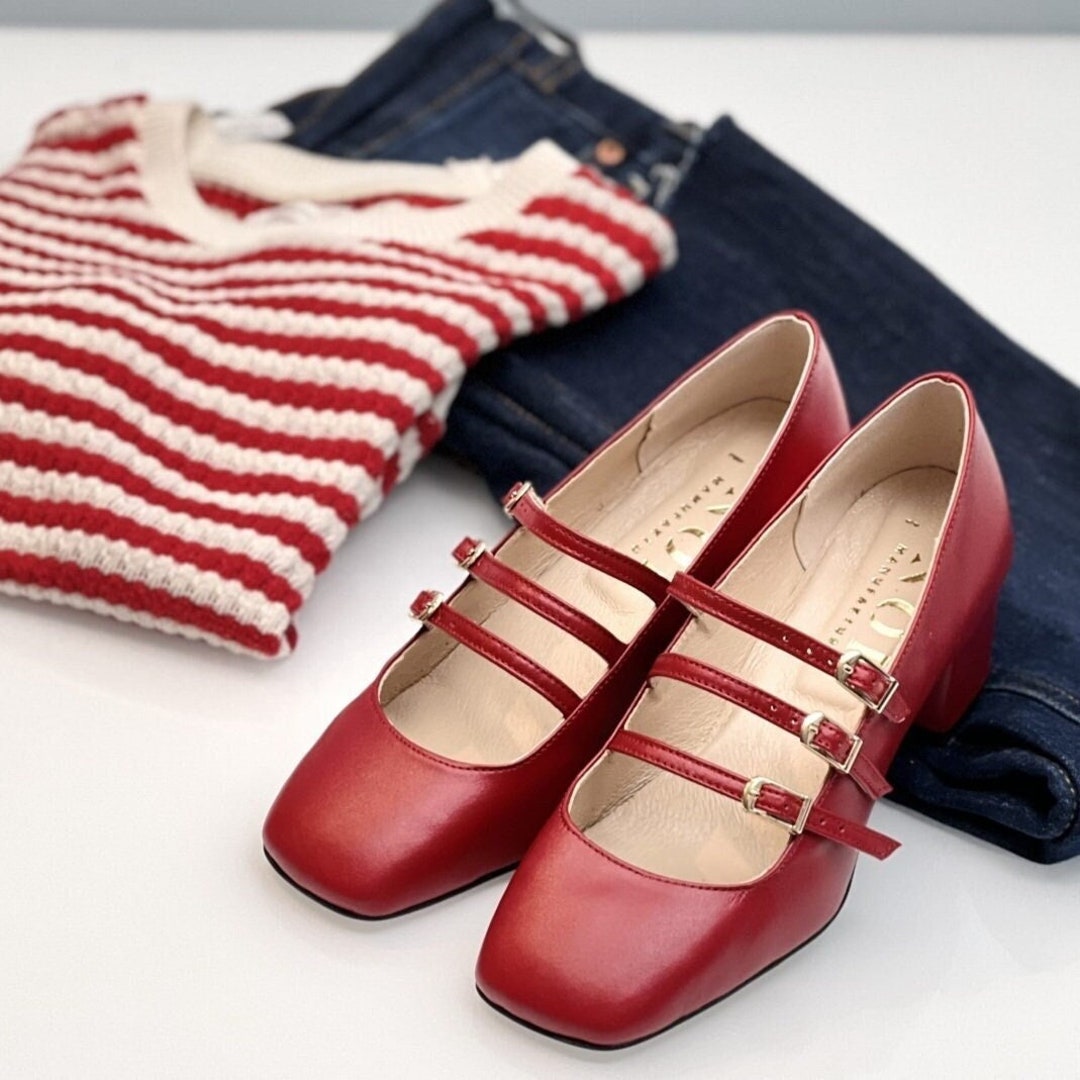 Rote Lederschuhe Elegante Schuhe Damen Rote Schuhe Kleiner Absatz