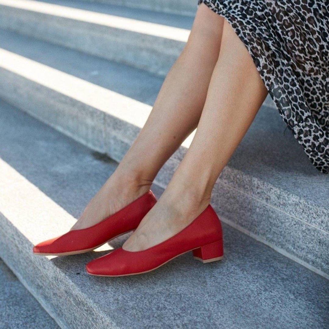 Women's Leather Pumps Lowheeled Women's Shoes Block Etsy