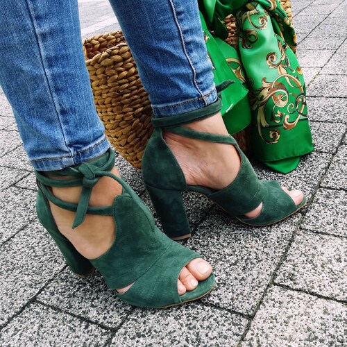 Women Suede Sandals High Heels Ankle Strap Sandals - Etsy