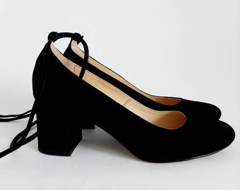 Suede ankle tied pumps, slip on sandals, lace up pumps, elegant and handmade leather pumps -Clara