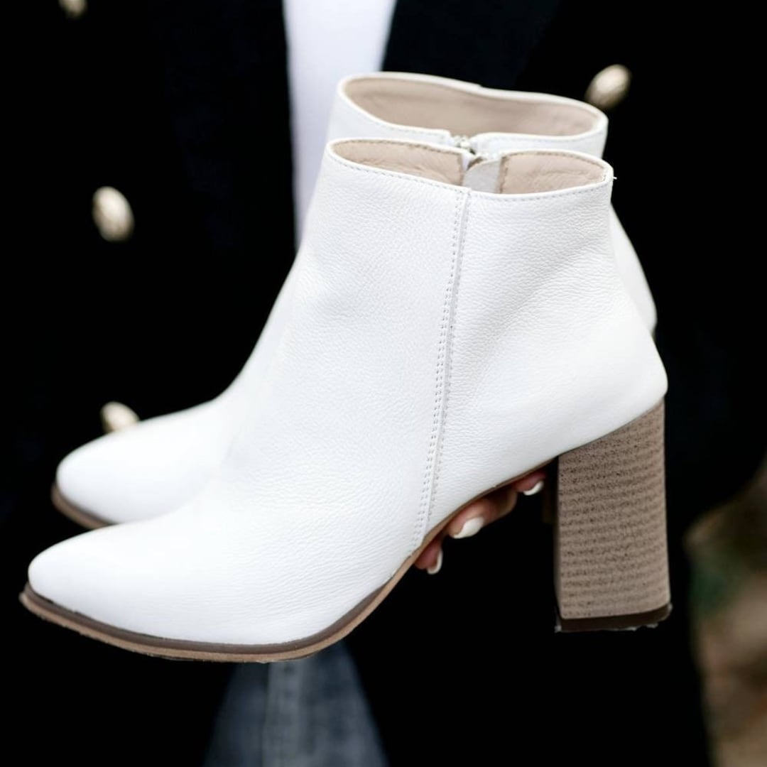 Buy Women's Leather Ankle Boots, White Wedding Shoes, Winter