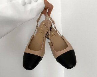 Buy Beige Flat Shoes, Closed Toes Without Heel, Two-color Pumps