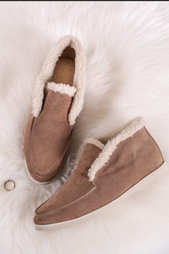Suede dameslaarzen met bont geisoleerde winterlaarzen instappers met bont platte enkellaarzen voetwarmers Etsy Nederland
