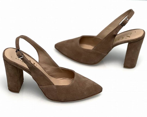 Brown suede top sandal heels