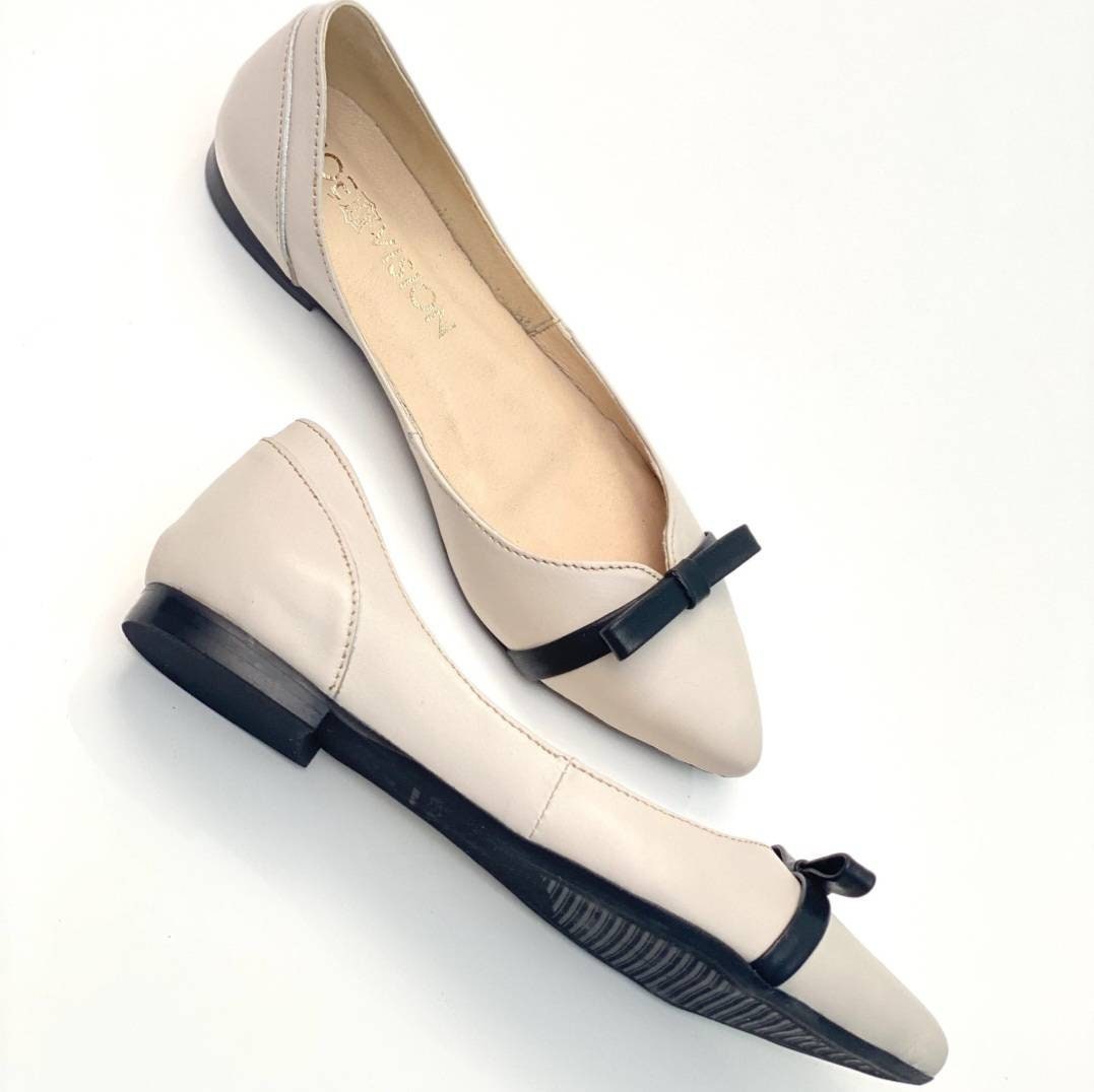 Leather Pumps for Women, Flat Shoes, Pointed Ballet Flats