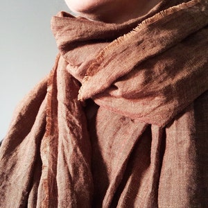 Natural Linen Scarf with Fringe for Women and for Men, Washed Linen Oversized Wrap, Unisex Linen Shawl, Long Linen Scarf with Raw Edges