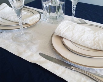 Pure Linen White Table Runner, Custom Size European Linen Table Runner for Wedding, Farmhouse Table Decor, Gift for Mom