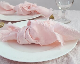 Linen Napkins with Fringe, Cloth Wedding Napkins, Reusable Cloth Napkins Set
