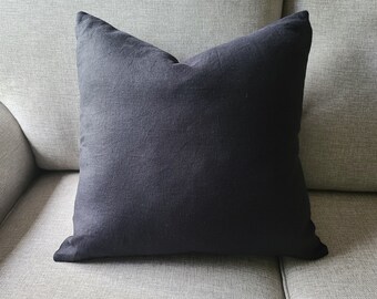 Linen 24x24 Pillow Cover in Obsidian Black, Custom Pillowcase with Envelope Closure