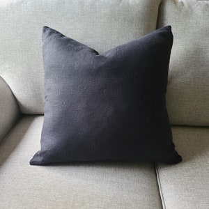 Linen 24x24 Pillow Cover in Obsidian Black, Custom Pillowcase with Envelope Closure