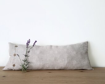 Long Lumbar Pillow Cover Crafted from European Linen with buttons, Custom Body Pillow Cover, Extra-long Linen Pillow Sham
