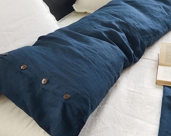 Linen Body Pillowcase, Long Lumbar Pillow Cover from Washed linen, Blue Linen Pillow Cover, Pregnancy Pillow Slip, Linen Pillow Sham