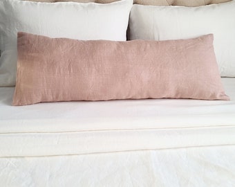 Body Pillow Cover crafted from 100% Linen, Washed Linen Lumbar Pillow Cover, Custom Body Pillowcase