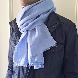 Linen Scarf with Fringe for Men and for Women, Washed Linen Oversized Wrap, Unisex Linen Shawl, Long Linen Scarf with Raw Edges