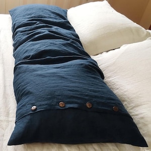 Linen Body Pillowcase, Long Lumbar Pillow Cover from Washed linen, Blue Linen Pillow Cover, Pregnancy Pillow Slip, Linen Pillow Sham