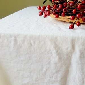 Large Square Linen Tablecloth, White Linen Tablecloth with Mitered Corners, Washed Linen Table Cover, Custom Christmas Tablecloth Rectangle