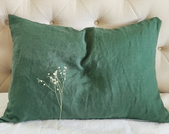 Linen Pillow Cover, Custom Pillowcase in Emerald Green, 100% Linen Throw Pillow Cover for sustainable home