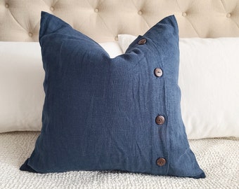 Throw Pillow Cover with Buttons, Linen Pillow Cover available in 20x20 or 24x24 or 26x26, Custom Pillowcase