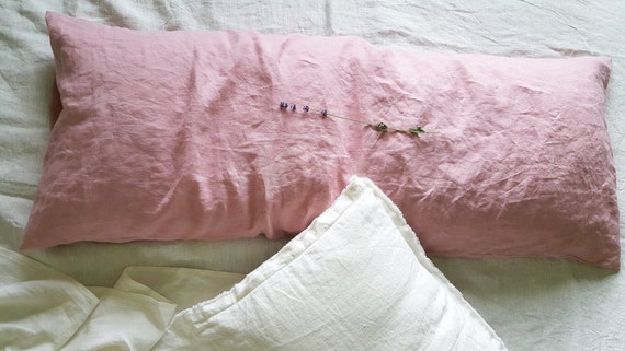 Linen Body Pillow Cover in Dusty Rose, Oversized Washed linen Lumbar Pillow Cover, long Body Pillowcase, Natural Linen Pregnancy Pillow