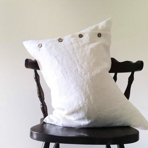 Linen Pillow Cover with Coconut Buttons, Washed Linen Euro Pillow Sham 26x26, Pure Linen Pillowcase, Custom Linen Body Pillow Cover