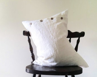 Linen Pillow Cover with Coconut Buttons, Washed Linen Euro Pillow Sham 26x26, Pure Linen Pillowcase, Custom Linen Body Pillow Cover