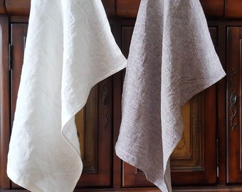 Linen Kitchen Tea Towel Set of 2, Washed Linen Dish Towels