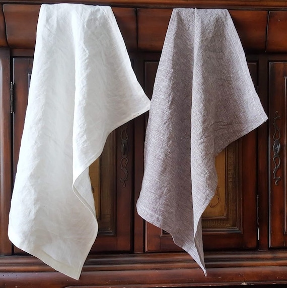 Set of 2 Linen Tea Towels in Various Colors. Washed Linen Kitchen