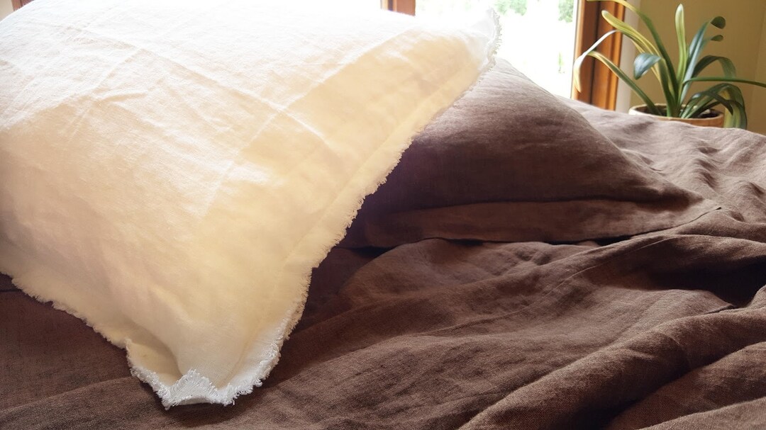 RAW Edge Linen Pillowcase, Natural Linen Pillow Cover With Flange, Washed Linen Euro Pillow Sham