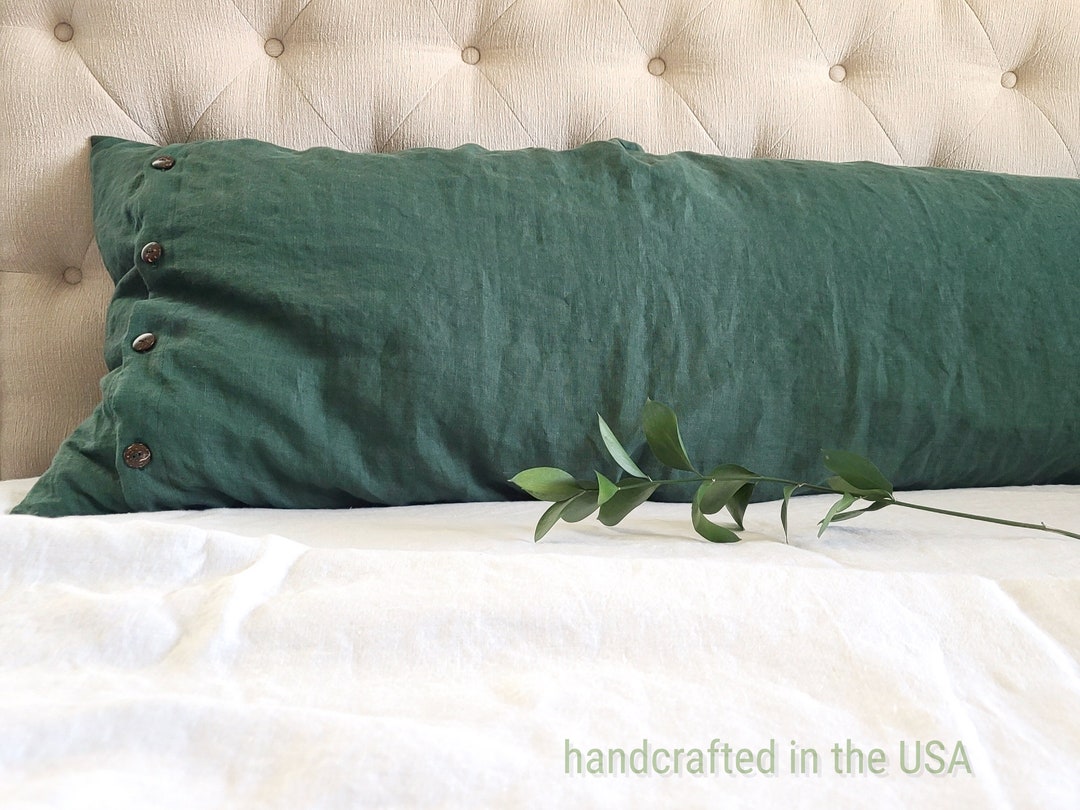 Linen Body Pillow Cover With Buttons Handcrafted in USA, Custom Pillow