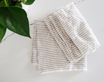 Linen Reusable Napkins with Fringe, Custom Cloth Wedding Napkins, Reusable Cloth Napkins make Great Sustainable Gift