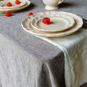 Linen Tablecloth with Mitered Corners, Custom Size Natural Tablecloth