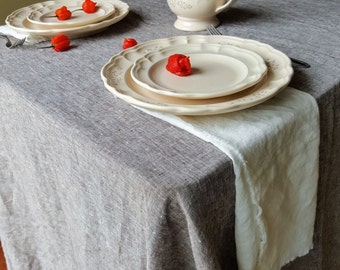 Linen Tablecloth with Mitered Corners, Custom Size Natural Tablecloth