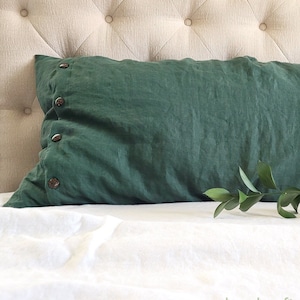 Linen Body Pillow Cover with buttons handcrafted in USA, Custom Pillow Cover, Green Lumbar Pillow Cover