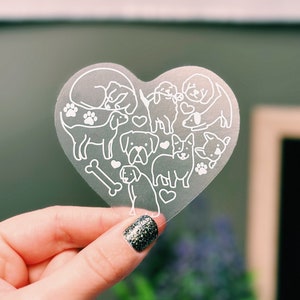 Clear and White Dog Hearts Sticker | Dogs in Heart Sticker | Transparent Stickers | Gifts for Vet Techs | Vet Tech Week 2023