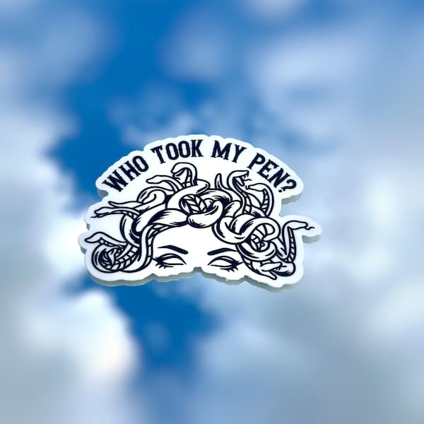 Sticker Medusa - qui a pris mon stylo ? - Sticker pour ordinateur portable drôle de jeu de mots | Autocollant drôle de vétérinaire | Qui a pris mon stylo | autocollant méduse | Humour technique vétérinaire