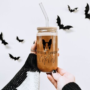 Boston Terrier Dog Mom Glass Cup, Boston Terrier Gifts, Sipper Glass, 16oz