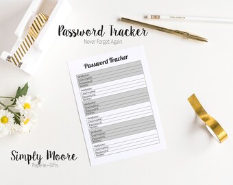 Password Tracker | Password Log | Printable Inserts | Organization Planning