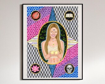 Art Print of "I am Powerful"-Wall art of sacred geometry, life, death, knowledge, growth, energy, dna, flower of life, chakras, spirituality