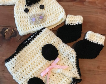 Cow Baby Diaper Cover & Hat Set Crochet Pattern