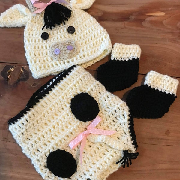 Cow Baby Diaper Cover & Hat Set Crochet Pattern