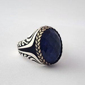 Men Sapphire Stone Ring, Blue Stone Ring, Turkısh Handmade Ring, Ottoman Style Ring, 925k Sterling Silver Ring, Gift For Him