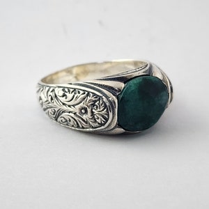 Natural Green Jade Ring, 925 Sterling Silver Gemstone Ring, Jade Mens Ring, Ring For Him, Handmade Men&#39;s Ring, Christmas Gift